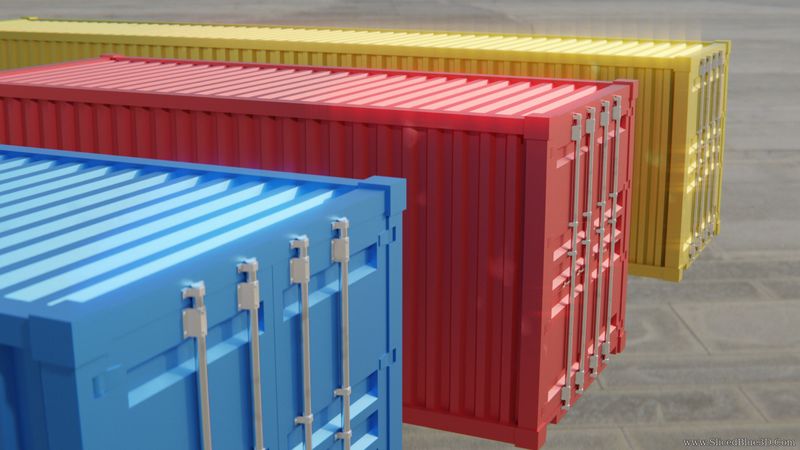 Blue, red and yellow containers